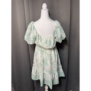 Blu Pepper Floral Babydoll Dress Women Large Green Toile Cottagecore Mini